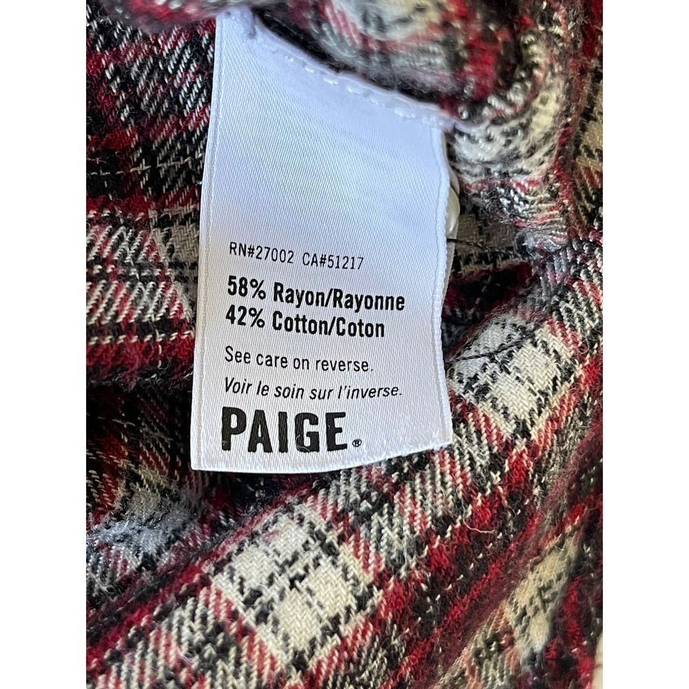 PAIGE Womens Small Plaid Flannel Button Down Shirt Burgundy Black Cotton Rayon - Picture 8 of 10